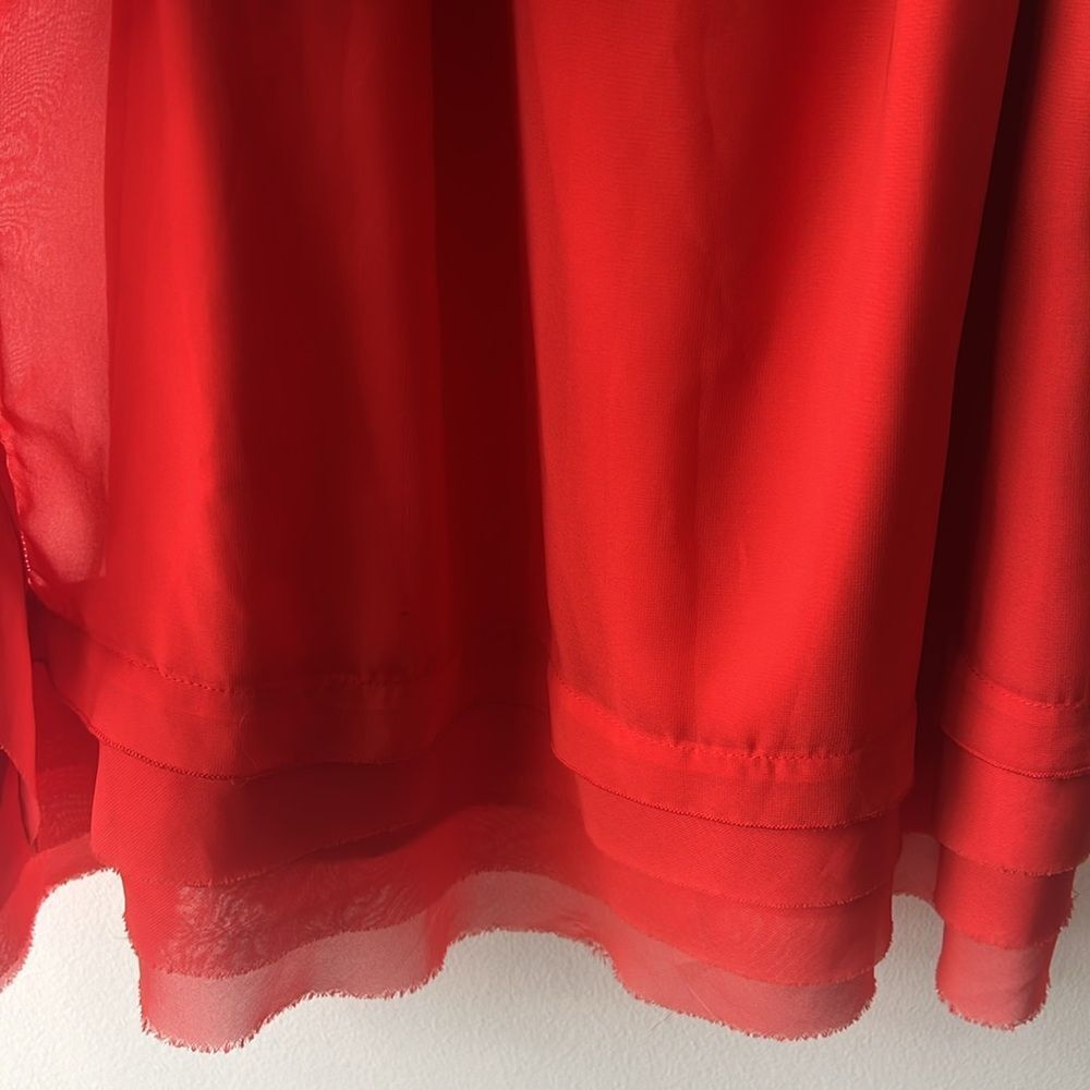 Vince Camuto Red One-Shoulder Chiffon Dress Sz 14 Ruffle Tie Classy Date Night - Picture 8 of 10